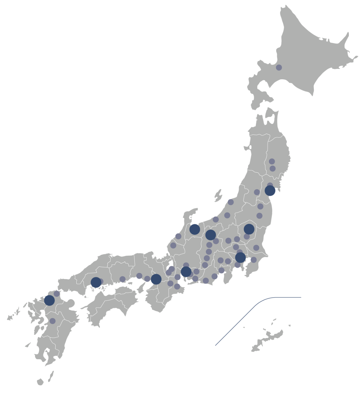日本全国の対応拠点を示した地図
