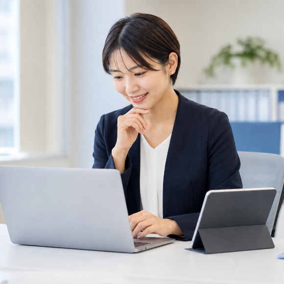 パソコンで書類を確認する担当者